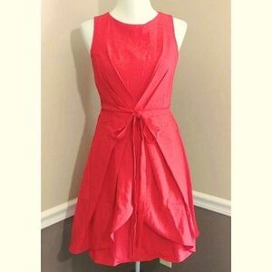 Solid Red A-Line Pleated Draped Front Dress with Sash by Coco Love from ModCloth